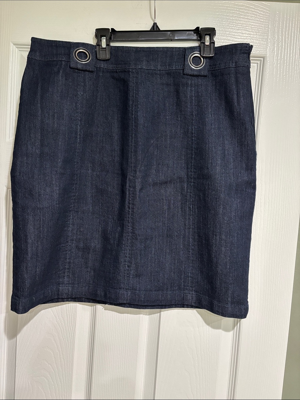 Anne Klein Dark Blue Denim Mini Skirt with Grommet Detail